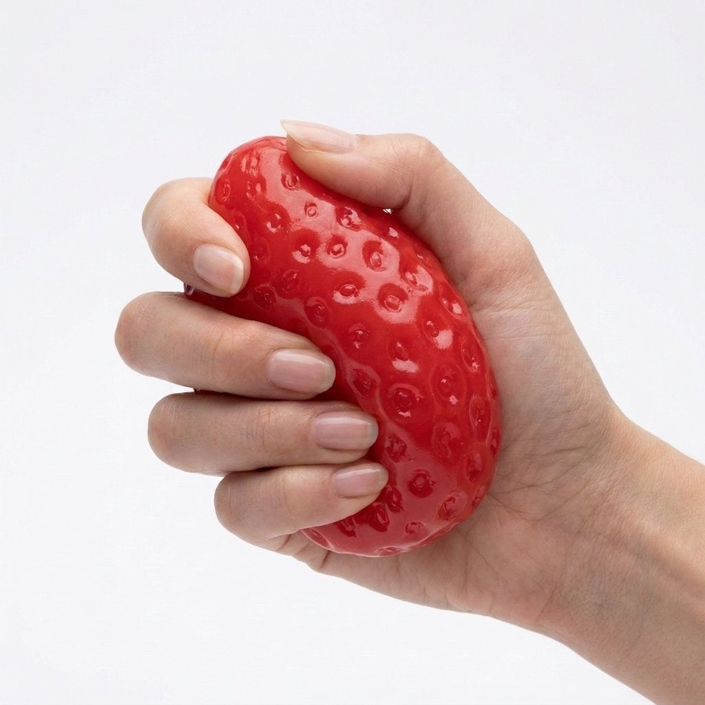 Hand squeezing Classic Red Strawberry Silicone Squishy